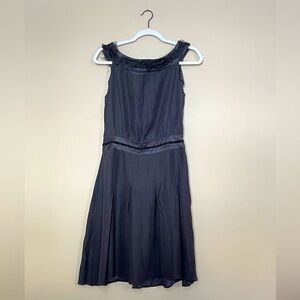 NWT Genes | Black Silk Box Pleat Boatneck Mid-Length Dress | size 6